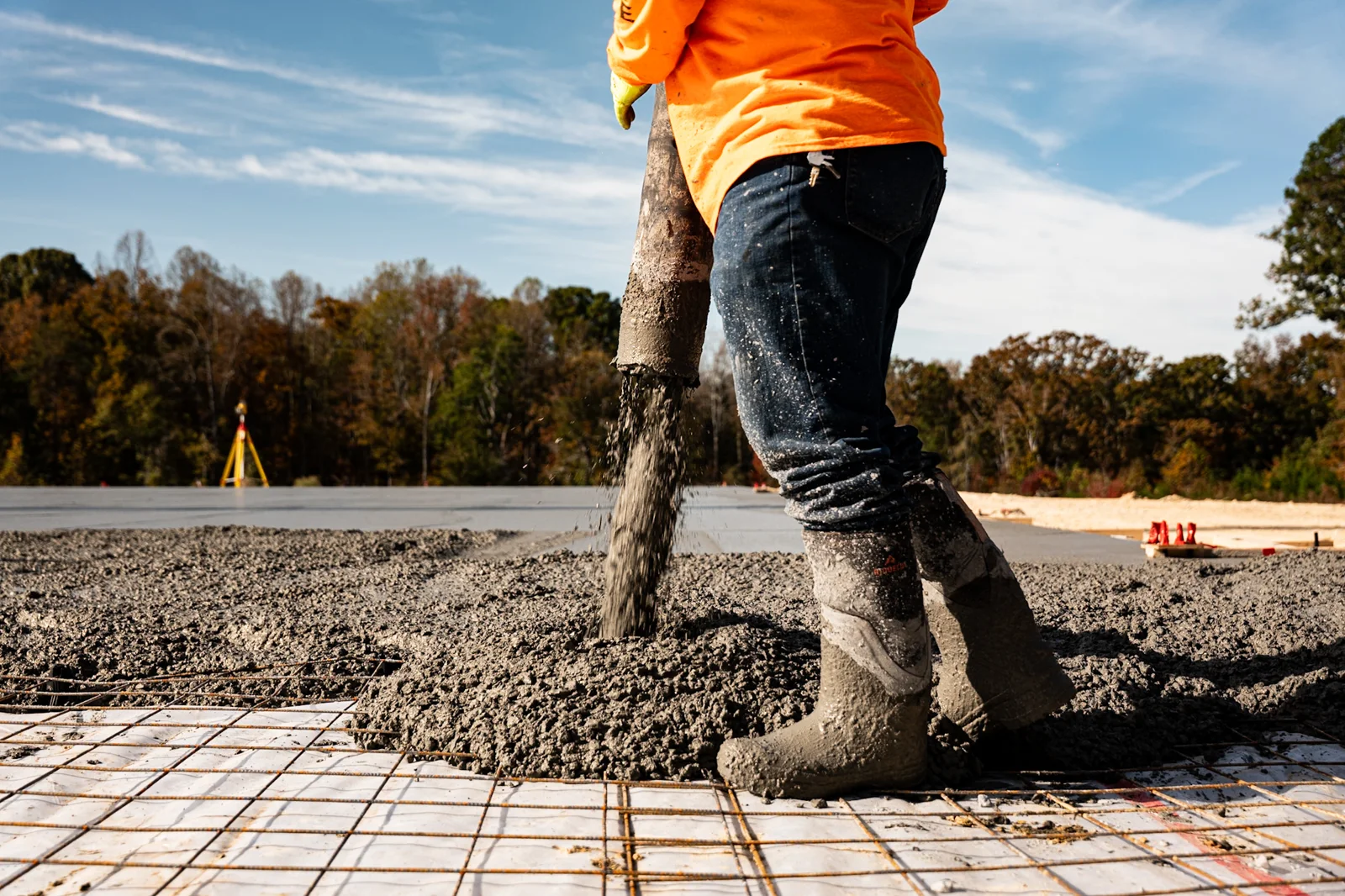 Concrete being placed on a prepared base